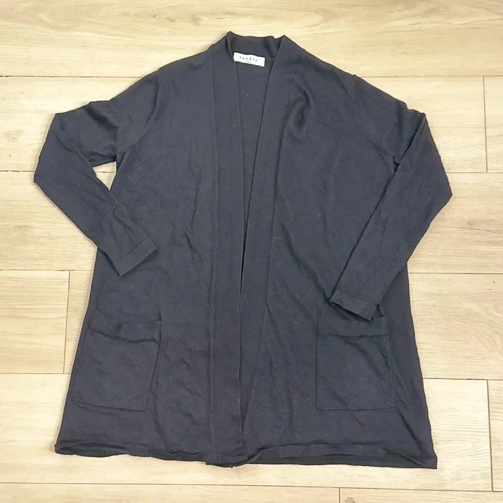 Sandro Paris Black Cardigan 100% Merino Wool Size 1 - Picture 3 of 13